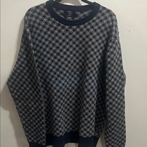 J. Crew Blue and Cream Checkered Crewneck Sweater